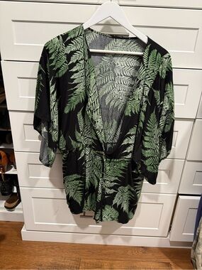 Black and Green Fern Print Women’s Swim Cover-Up